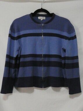 JONES NEW YORK Sport Blue & Navy Striped Mock Neck Zip Sweater PM Petite Medium